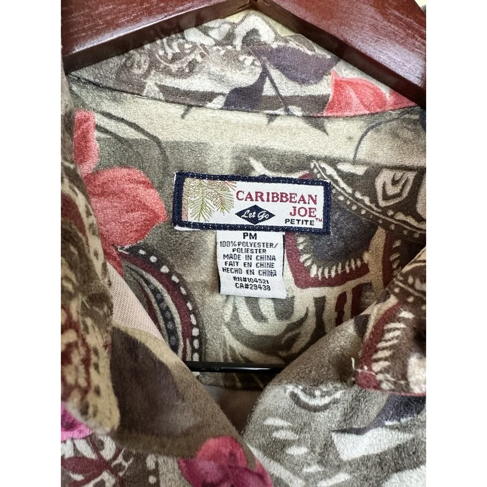 Vintage Microsuede Hawaiian Y2K Top Caribbean Joe Green Floral Size Petite M